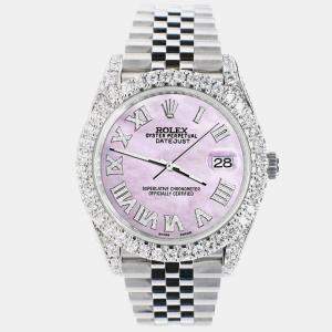Rolex Custom Pink 5.9CT Diamond Stainless Steel Datejust 126300 Automatic Men's Wristwatch 41 mm