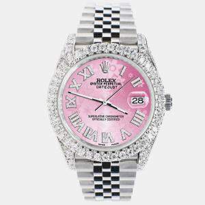 Rolex Custom Pink 5.9CT Diamond Stainless Steel Datejust 126300 Automatic Men's Wristwatch 41 mm
