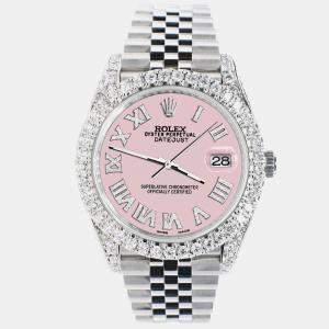Rolex Custom Orchid Pink 5.9CT Diamond Stainless Steel Datejust 126300 Automatic Men's Wristwatch 41 mm