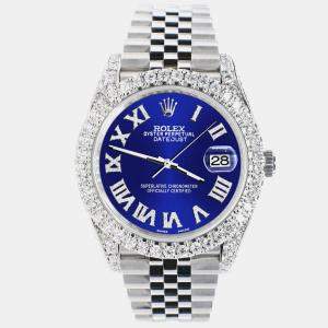 Rolex Custom Navy Blue 5.9CT Diamond Stainless Steel Datejust 126300 Automatic Men's Wristwatch 41 mm