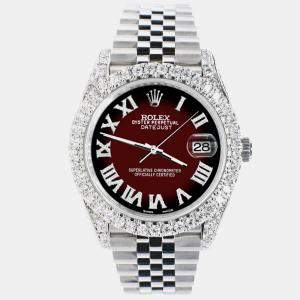 Rolex Custom Maroon Vignette 5.9CT Diamond Stainless Steel Datejust 126300 Automatic Men's Wristwatch 41 mm