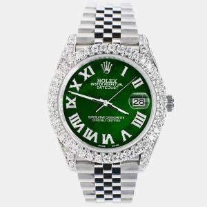 Rolex Custom Green MOP 5.9CT Diamond Stainless Steel Datejust 126300 Automatic Men's Wristwatch 41 mm