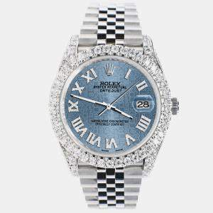 Rolex Custom Ice Blue 5.9CT Diamond Stainless Steel Datejust 126300 Automatic Men's Wristwatch 41 mm