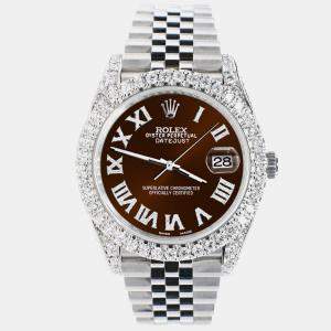 Rolex Custom Chocolate 5.9CT Diamond Stainless Steel Datejust 126300 Automatic Men's Wristwatch 41 mm