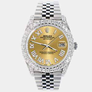 Rolex Custom Champagne 5.9CT Diamond Stainless Steel Datejust 126300 Automatic Men's Wristwatch 41 mm