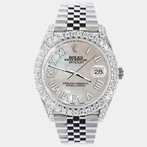 Rolex Custom Champagne MOP 5.9CT Diamond Stainless Steel Datejust 126300 Automatic Men's Wristwatch 41 mm