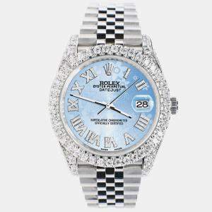 Rolex Custom Blue 5.9CT Diamond Stainless Steel Datejust 126300 Automatic Men's Wristwatch 41 mm