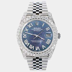 Rolex Custom Black 5.9CT Diamond Stainless Steel Datejust 126300 Automatic Men's Wristwatch 41 mm