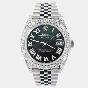 Rolex Custom Black MOP 5.9CT Diamond Stainless Steel Datejust 126300 Automatic Men's Wristwatch 41 mm
