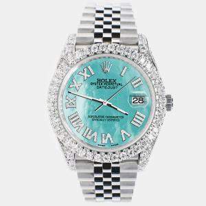 Rolex Custom Aquamarine MOP 5.9CT Diamond Stainless Steel Datejust 126300 Automatic Men's Wristwatch 41 mm