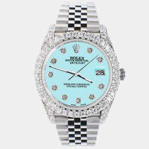 Rolex Custom Aqua Blue 5.9CT Diamond Stainless Steel Datejust 126300 Automatic Men's Wristwatch 41 mm