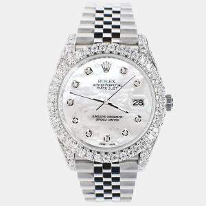 Rolex Custom White MOP 5.9CT Diamond Stainless Steel Datejust 126300 Automatic Men's Wristwatch 41 mm
