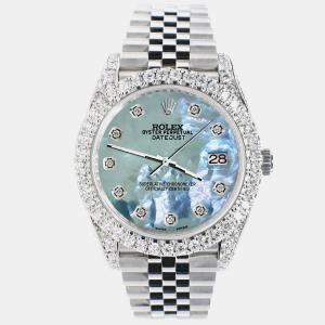 Rolex Custom Tahitian Blue 5.9CT Diamond Stainless Steel Datejust 126300 Automatic Men's Wristwatch 41 mm