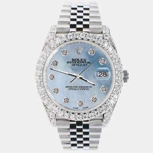 Rolex Custom Sky Blue MOP 5.9CT Diamond Stainless Steel Datejust 126300 Automatic Men's Wristwatch 41 mm