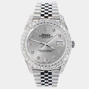 Rolex Custom Silver 5.9CT Diamond Stainless Steel Datejust 126300 Automatic Men's Wristwatch 41 mm
