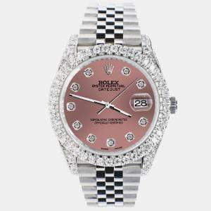 Rolex Custom Salmon 5.9CT Diamond Stainless Steel Datejust 126300 Automatic Men's Wristwatch 41 mm