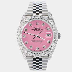Rolex Custom Pink 5.9CT Diamond Stainless Steel Datejust 126300 Automatic Men's Wristwatch 41 mm
