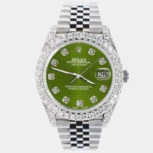Rolex Custom Royal Green 5.9CT Diamond Stainless Steel Datejust 126300 Automatic Men's Wristwatch 41 mm