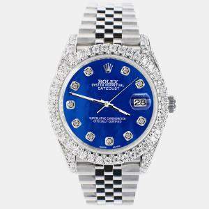 Rolex Custom Royal Blue MOP 5.9CT Diamond Stainless Steel Datejust 126300 Automatic Men's Wristwatch 41 mm