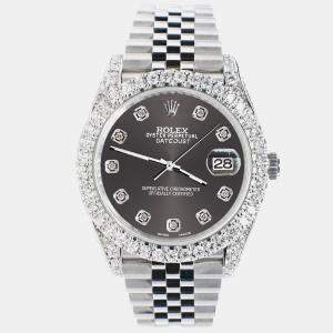 Rolex Custom Rhodium Grey 5.9CT Diamond Stainless Steel Datejust 126300 Automatic Men's Wristwatch 41 mm