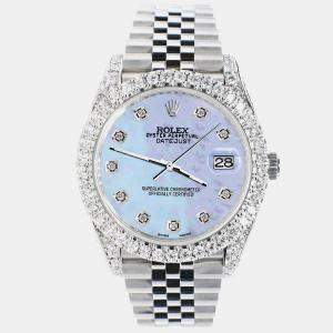 Rolex Custom Purple MOP 5.9CT Diamond Stainless Steel Datejust 126300 Automatic Men's Wristwatch 41 mm