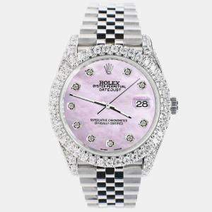 Rolex Custom Pink 5.9CT Diamond Stainless Steel Datejust 126300 Automatic Men's Wristwatch 41 mm