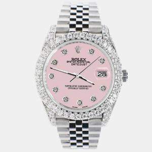 Rolex Custom Orchid Pink 5.9CT Diamond Stainless Steel Datejust 126300 Automatic Men's Wristwatch 41 mm