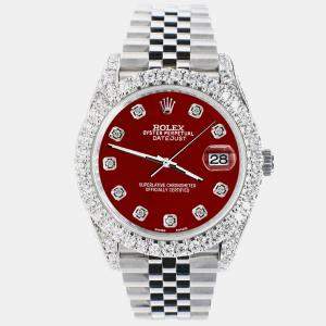Rolex Custom Imperial Red 5.9CT Diamond Stainless Steel Datejust 126300 Automatic Men's Wristwatch 41 mm