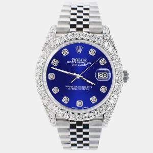 Rolex Custom Navy Blue 5.9CT Diamond Stainless Steel Datejust 126300 Automatic Men's Wristwatch 41 mm