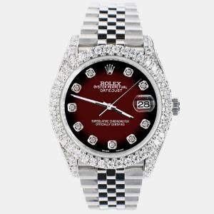 Rolex Custom Maroon Vignette 5.9CT Diamond Stainless Steel Datejust 126300 Automatic Men's Wristwatch 41 mm