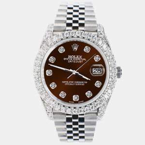 Rolex Custom Chocolate 5.9CT Diamond Stainless Steel Datejust 126300 Automatic Men's Wristwatch 41 mm