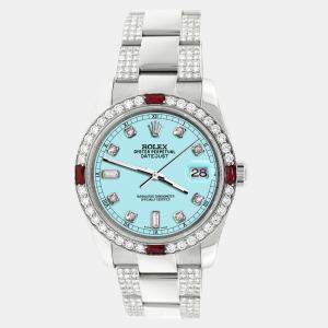 Rolex Custom Aqua Blue 4.5CT Diamond Stainless Steel Datejust 116200 Automatic Men's Wristwatch 36 mm