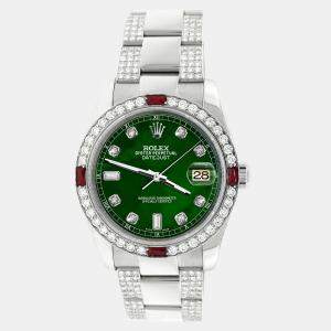 Rolex Custom Forest Green 4.5CT Diamond Stainless Steel Datejust 116200 Automatic Men's Wristwatch 36 mm