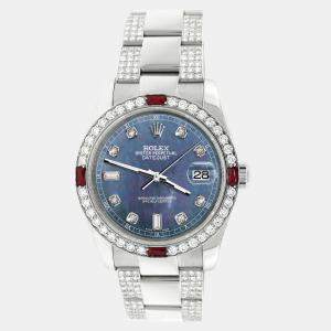Rolex Custom Black 4.5CT Diamond Stainless Steel Datejust 116200 Automatic Men's Wristwatch 36 mm