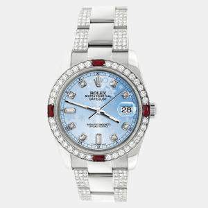 Rolex Custom Blue 4.5CT Diamond Stainless Steel Datejust 116200 Automatic Men's Wristwatch 36 mm