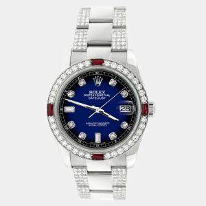 Rolex Custom Blue 4.5CT Diamond Stainless Steel Datejust 116200 Automatic Men's Wristwatch 36 mm