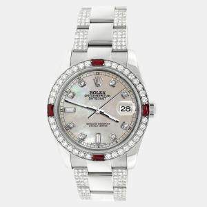 Rolex Custom Champagne MOP 4.5CT Diamond Stainless Steel Datejust 116200 Automatic Men's Wristwatch 36 mm