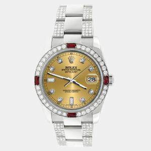 Rolex Custom Champagne 4.5CT Diamond Stainless Steel Datejust 116200 Automatic Men's Wristwatch 36 mm