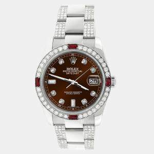 Rolex Custom Chocolate 4.5CT Diamond Stainless Steel Datejust 116200 Automatic Men's Wristwatch 36 mm