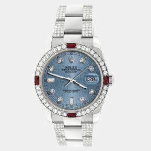 Rolex Custom Ice Blue 4.5CT Diamond Stainless Steel Datejust 116200 Automatic Men's Wristwatch 36 mm