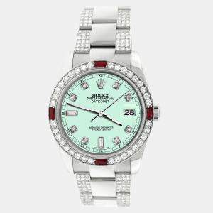 Rolex Custom Light Malachite 4.5CT Diamond Stainless Steel Datejust 116200 Automatic Men's Wristwatch 36 mm