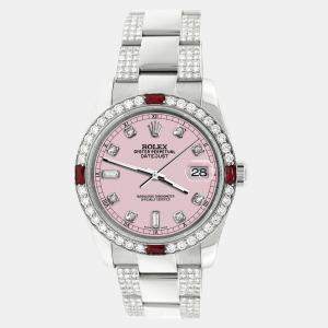 Rolex Custom Orchid Pink 4.5CT Diamond Stainless Steel Datejust 116200 Automatic Men's Wristwatch 36 mm