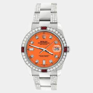 Rolex Custom Pastel Orange 4.5CT Diamond Stainless Steel Datejust 116200 Automatic Men's Wristwatch 36 mm