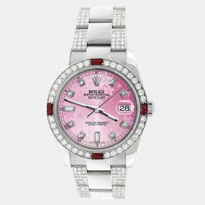 Rolex Custom Pink 4.5CT Diamond Stainless Steel Datejust 116200 Automatic Men's Wristwatch 36 mm