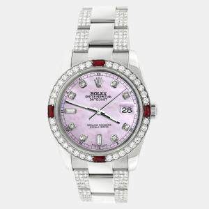 Rolex Custom Pink 4.5CT Diamond Stainless Steel Datejust 116200 Automatic Men's Wristwatch 36 mm