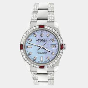 Rolex Custom Purple MOP 4.5CT Diamond Stainless Steel Datejust 116200 Automatic Men's Wristwatch 36 mm