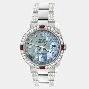 Rolex Custom Tahitian Blue 4.5CT Diamond Stainless Steel Datejust 116200 Automatic Men's Wristwatch 36 mm