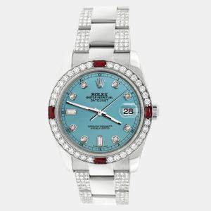 Rolex Custom Turquoise 4.5CT Diamond Stainless Steel Datejust 116200 Automatic Men's Wristwatch 36 mm