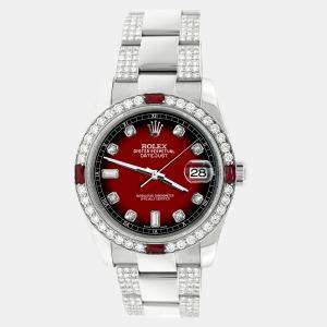 Rolex Custom Red Vignette 4.5CT Diamond Stainless Steel Datejust 116200 Automatic Men's Wristwatch 36 mm