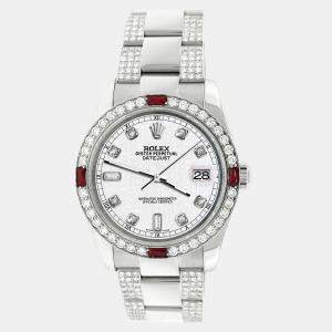 Rolex Custom White 4.5CT Diamond Stainless Steel Datejust 116200 Automatic Men's Wristwatch 36 mm